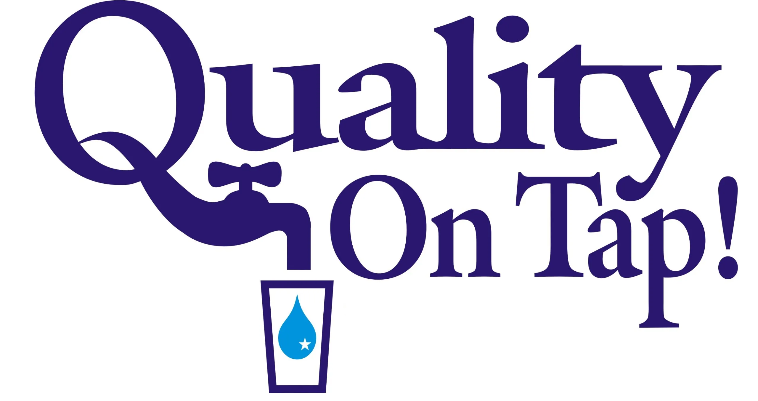 Quality on Tap! Logo with cup of water.